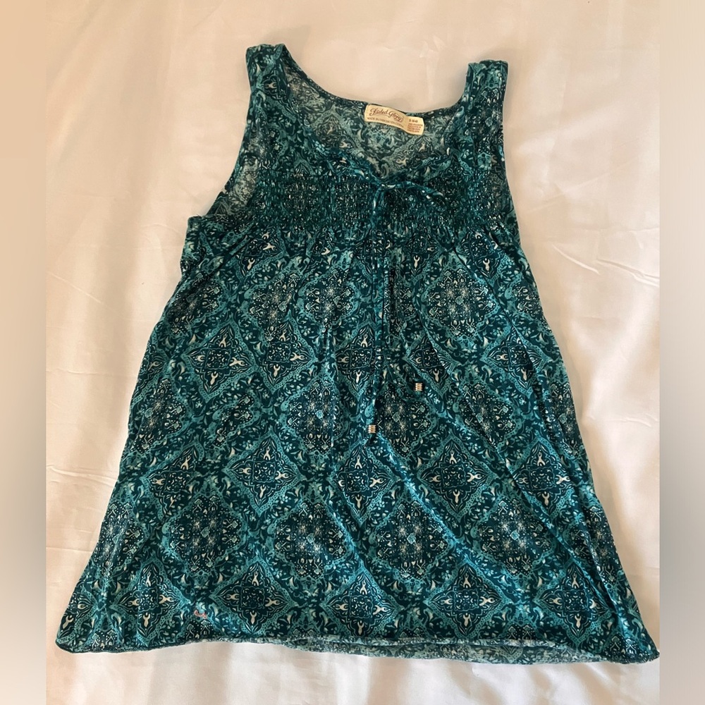 Faded Glory Teal Patterned Tank - Size Small